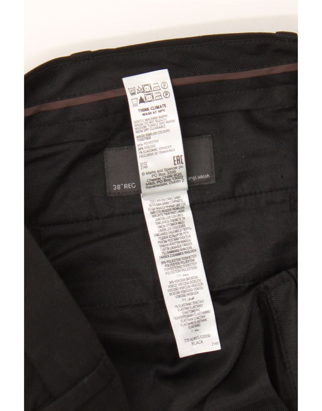 Męskie spodnie typu slim chino Marks & Spencer W38 L31, czarny poliester