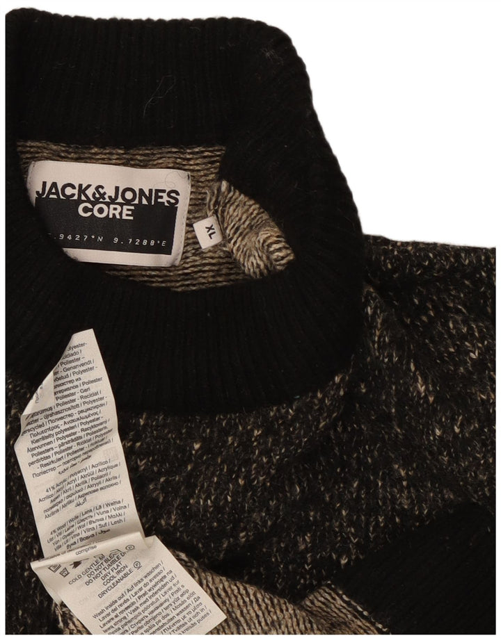 Męski sweter Jack & Jones z okrągłym dekoltem XL, czarny, nakrapiany poliester