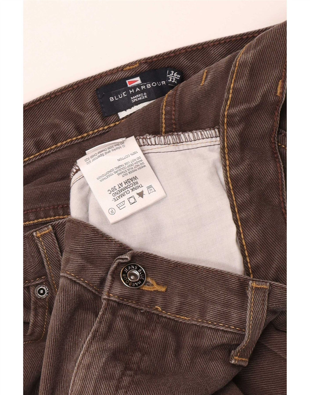 Marks & Spencer Męskie niebieskie dżinsy Harbor Straight W36 L28 Brązowa bawełna