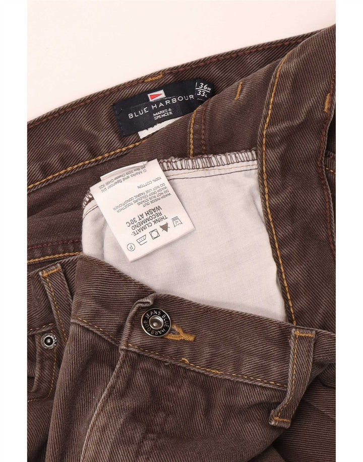 Marks & Spencer Męskie niebieskie dżinsy Harbor Straight W36 L28 Brązowa bawełna