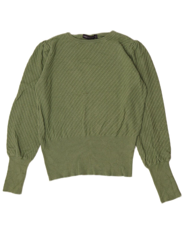 Marks & Spencer Womens Crew Neck Jumper Sweater UK 8 Small Green Viscose