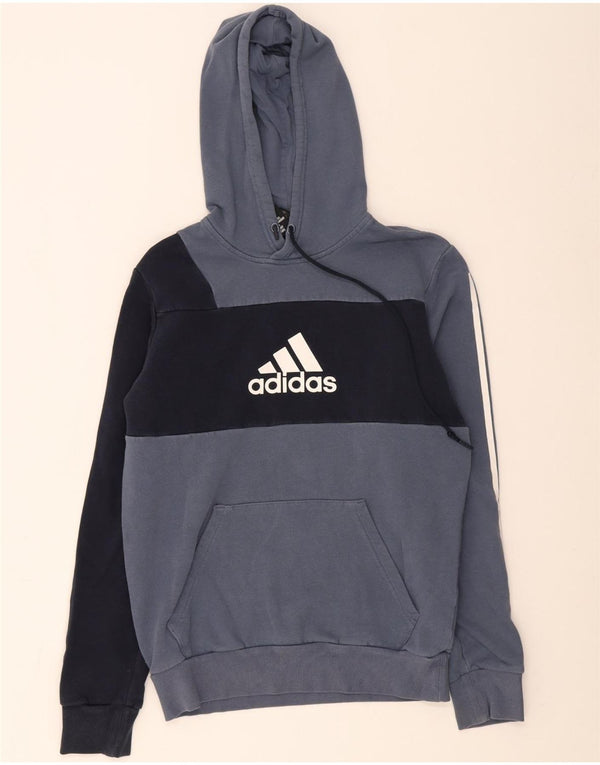 Męska bluza z kapturem Adidas z grafiką, mała, niebieska, bawełniana z blokami kolorów