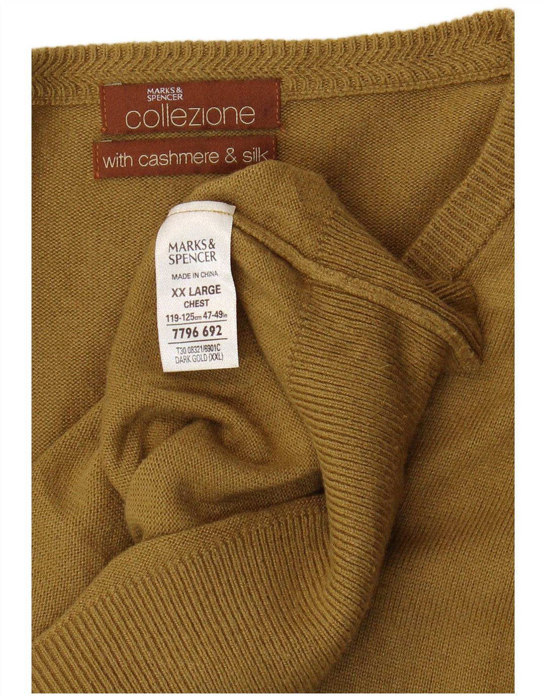 Marks & Spencer Męski sweter z dekoltem w kształcie litery V, 2XL, beżowy, wiskoza