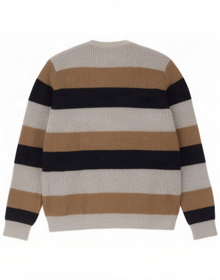 Marks & Spencer Męski sweter z okrągłym dekoltem, duży, szary, z blokami kolorów