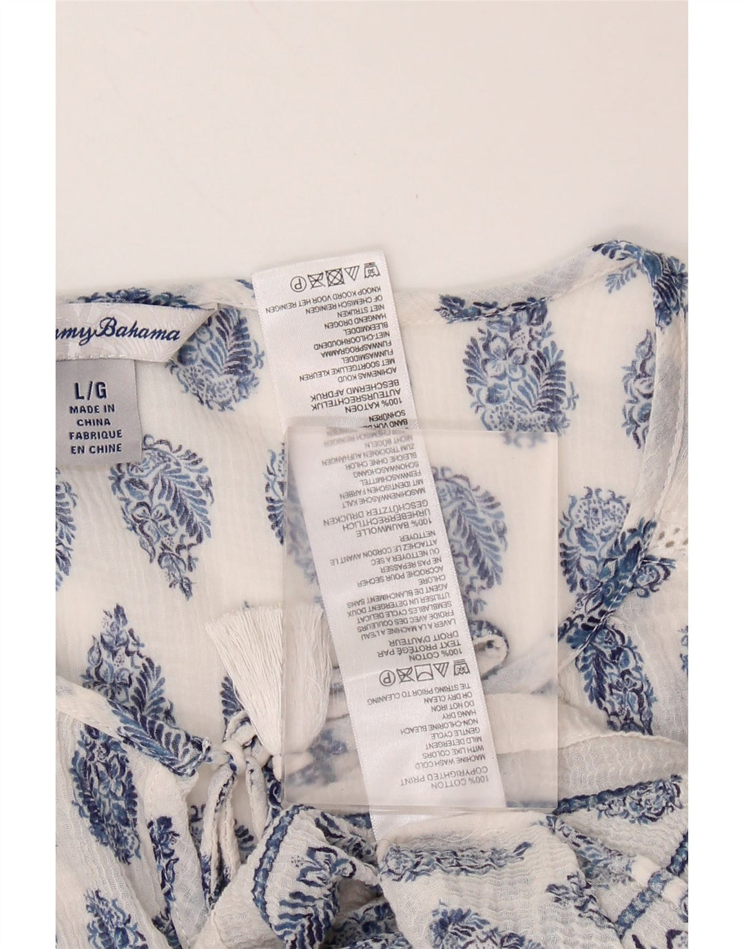 Damska bluzka z rękawem 3/4 TOMMY BAHAMA, UK 16, duża, biała, bawełniana paisley