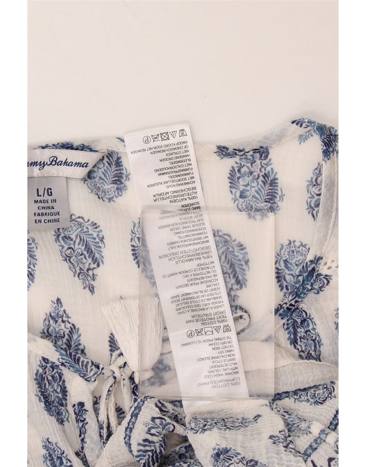 Damska bluzka z rękawem 3/4 TOMMY BAHAMA, UK 16, duża, biała, bawełniana paisley