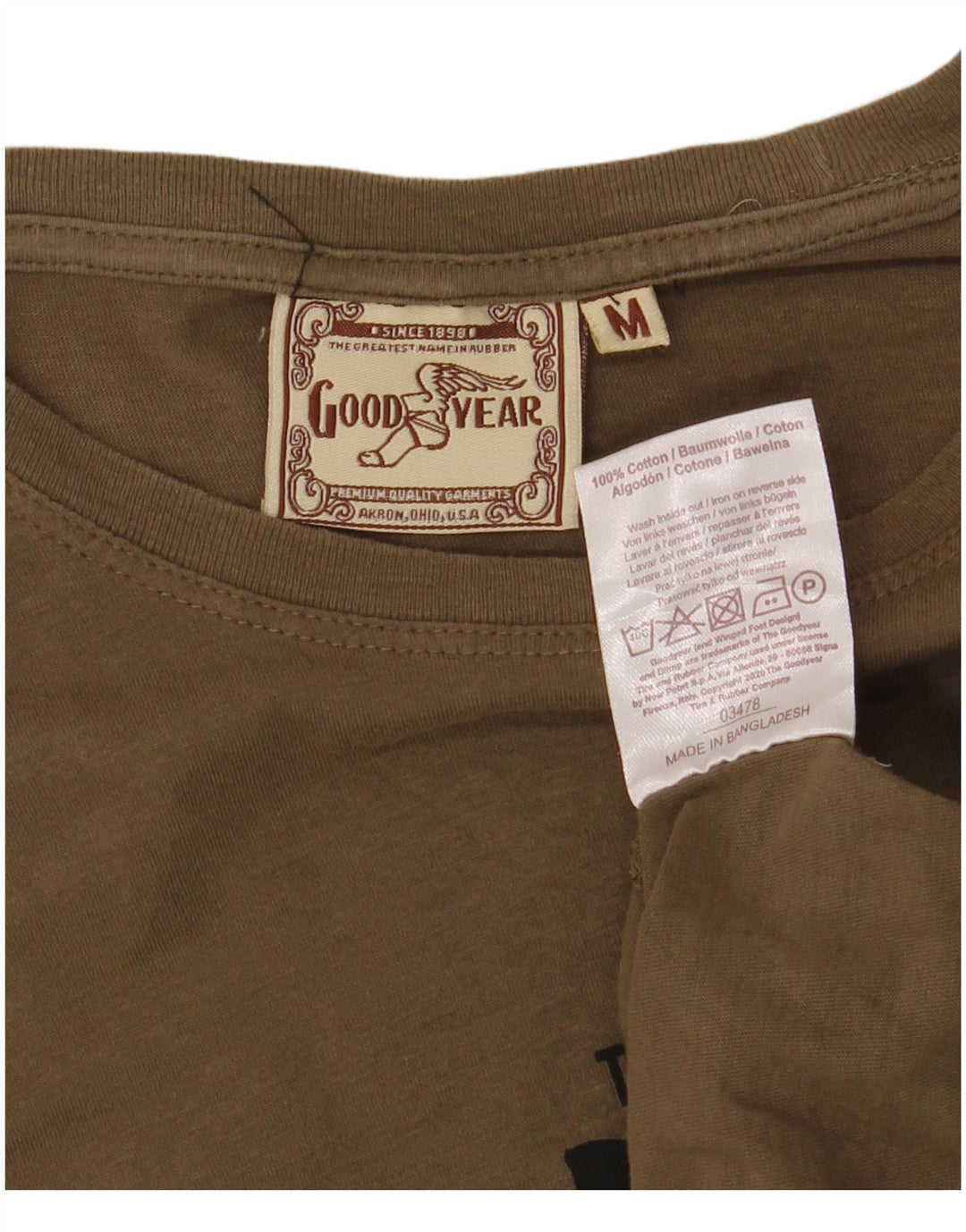 Męska koszulka z grafiką GOOD YEAR, średnia, bawełniana khaki