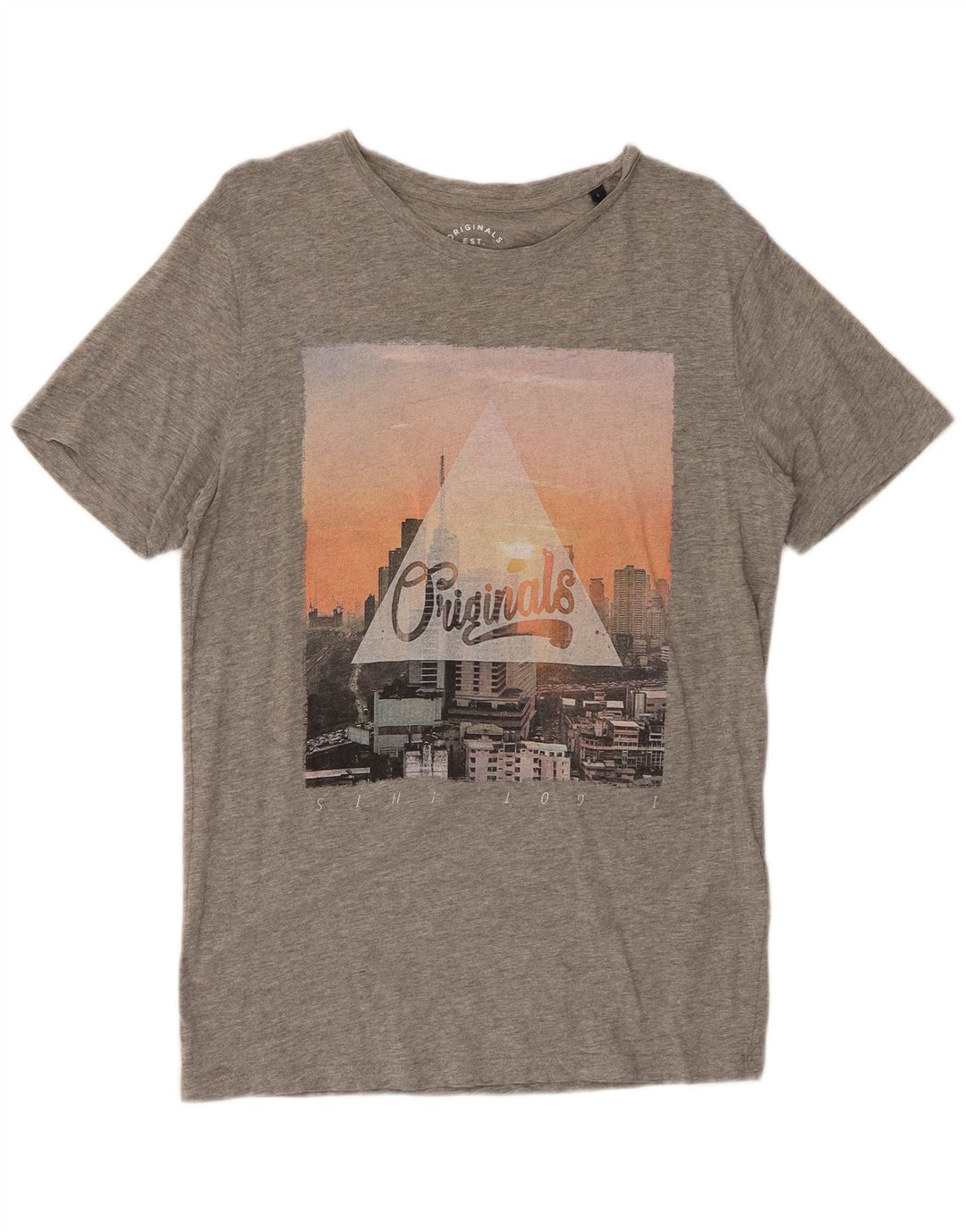 Męski T-shirt z grafiką JACK & JONES, duży, szary, bawełniany w plamki