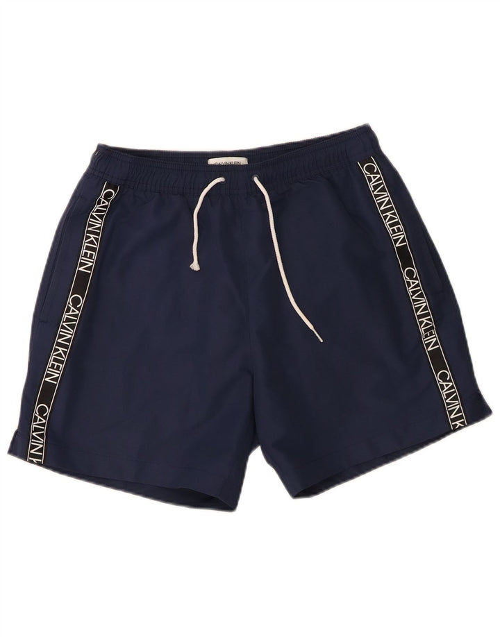 Męskie spodenki kąpielowe Calvin Klein z grafiką, małe, granatowe, z poliestru