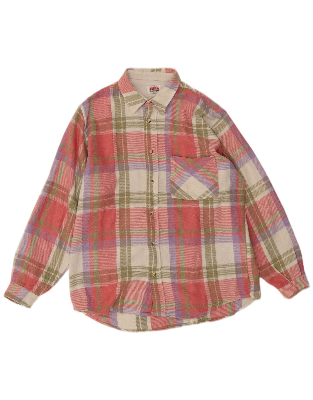 Vintage męska koszula flanelowa, duża, różowa, akrylowa kratka