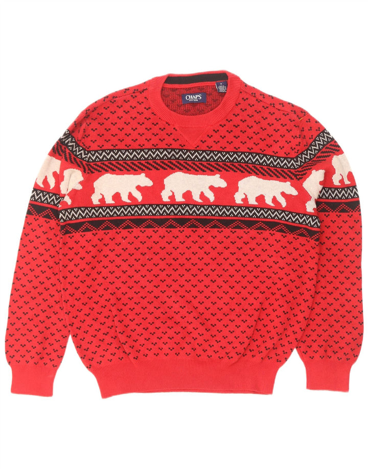Męski sweter z okrągłym dekoltem Chaps, średni czerwony Fair Isle