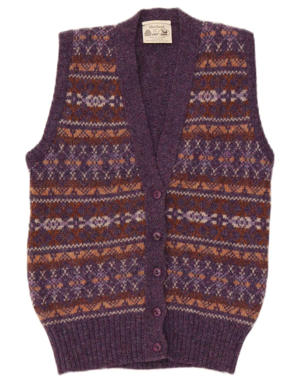 Sweter damski bez rękawów w stylu vintage, UK 36 Small Purple Fair Isle