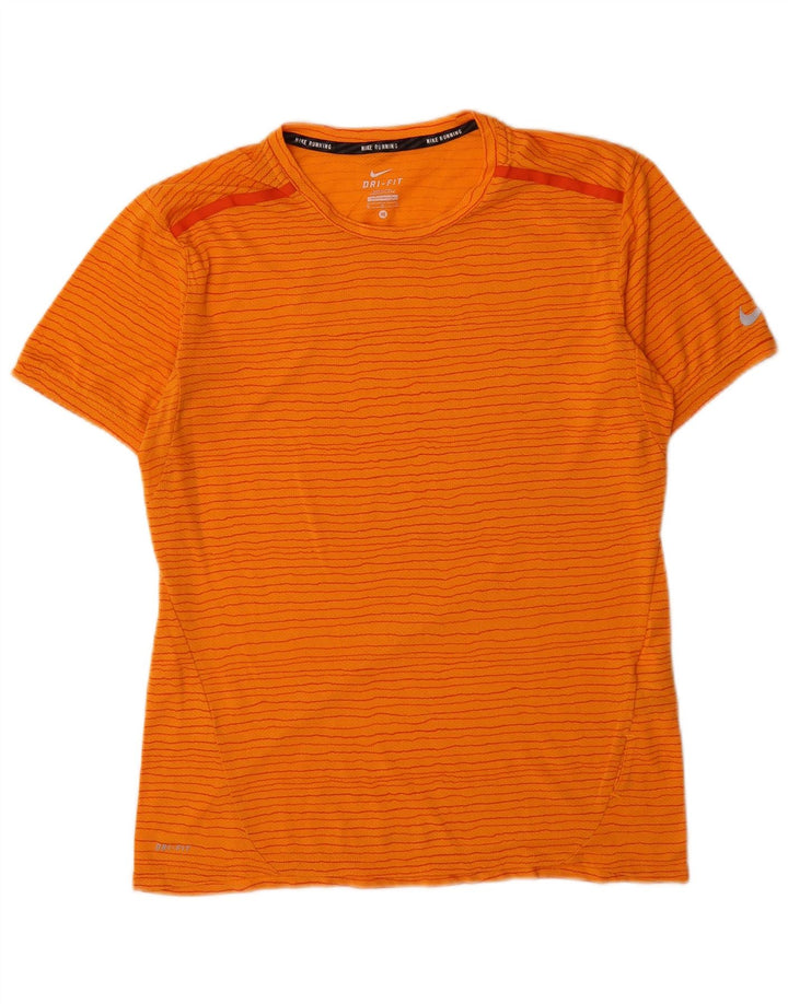 Męski T-shirt Nike Dri Fit Top, średni pomarańczowy poliester w prążki