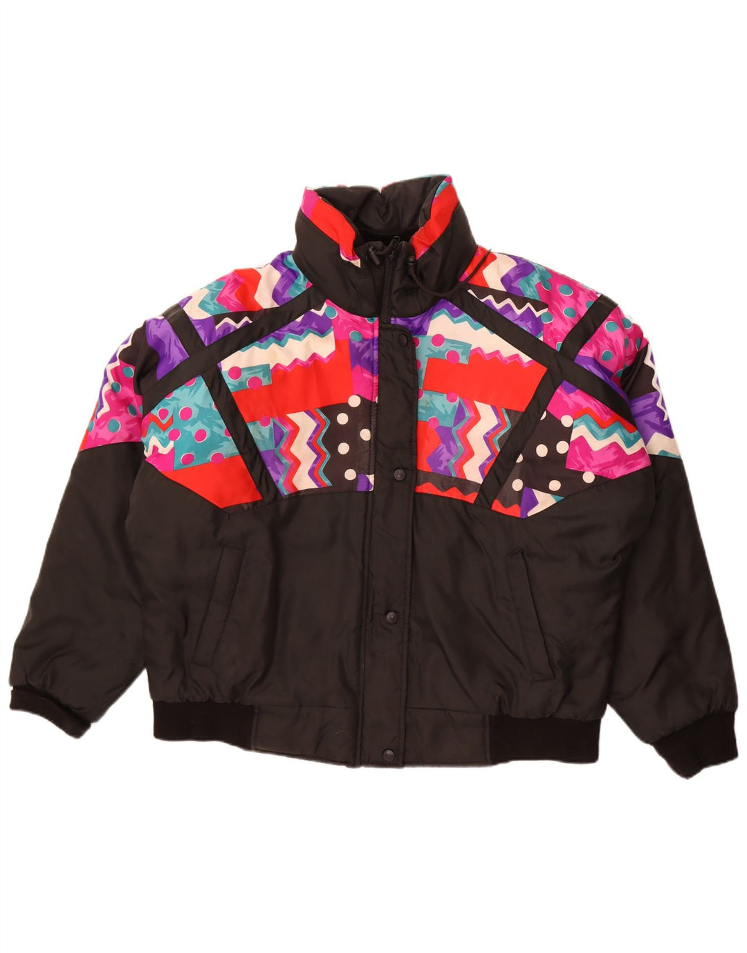 Damska kurtka oversize Choko UK 16, duża, czarna, geometryczna w stylu retro