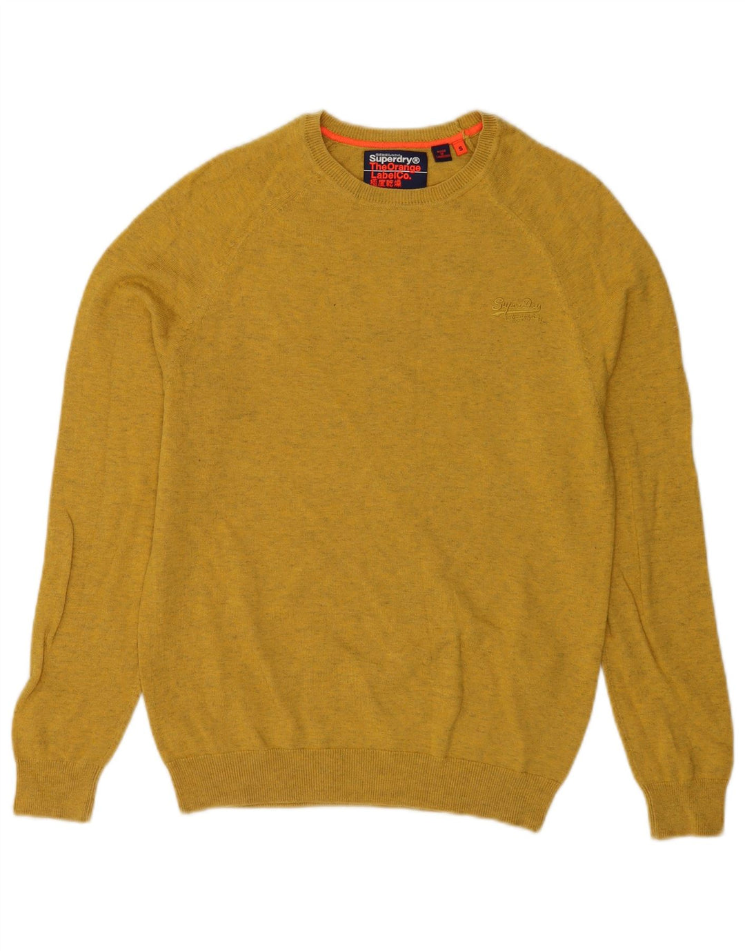 Męski sweter Superdry z okrągłym dekoltem, mały, żółty, bawełniany w cętki