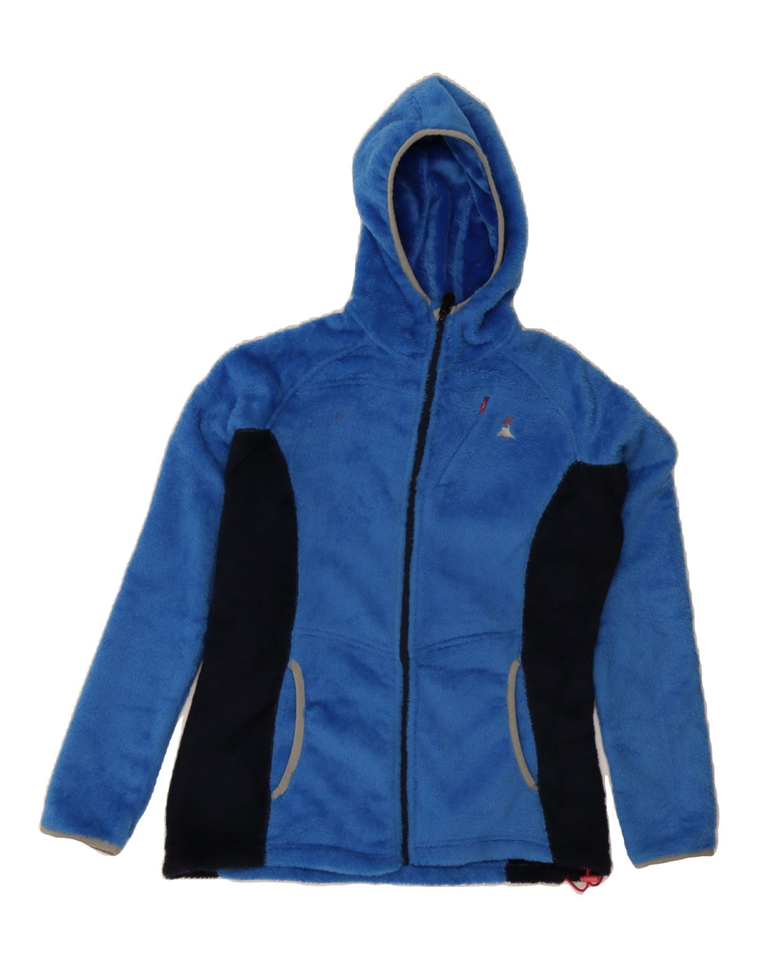 VINTAGE Womens Hooded Fleece Jacket UK 12 Medium Blue Colourblock Vintage Vintage and Second-Hand Vintage from Messina Hembry 