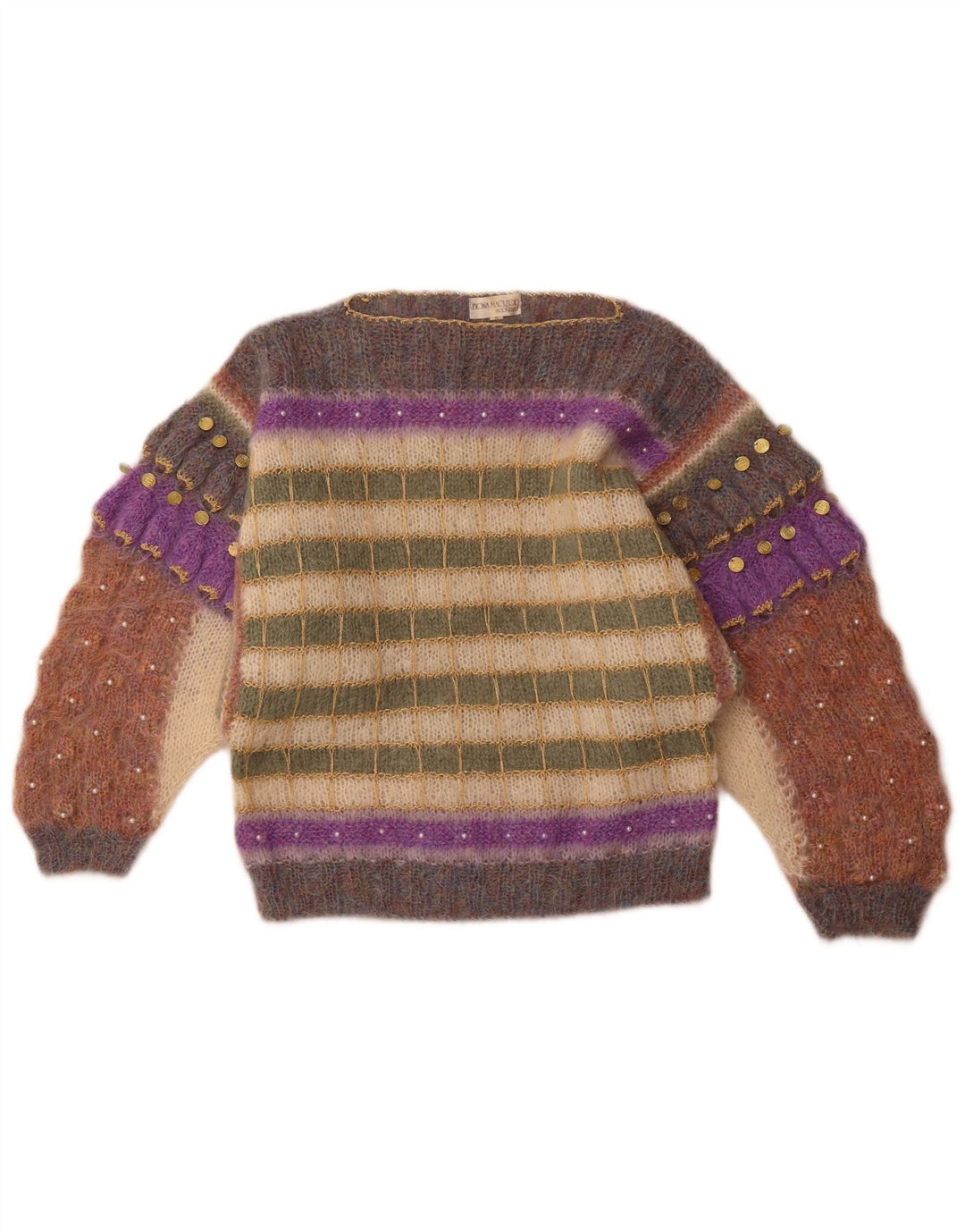 FIONA MACLEOD Damski sweter z dekoltem w łódkę, UK 14, średni, wielokolorowy