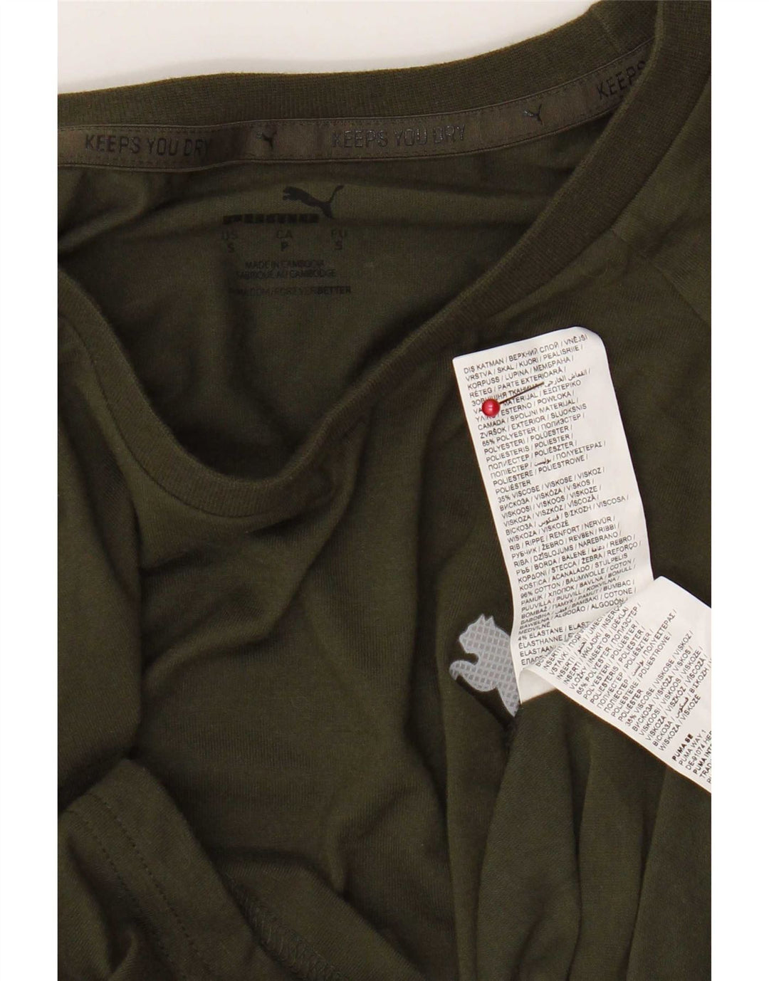 Męski T-shirt Puma Top, mały, khaki, poliester z blokami kolorów