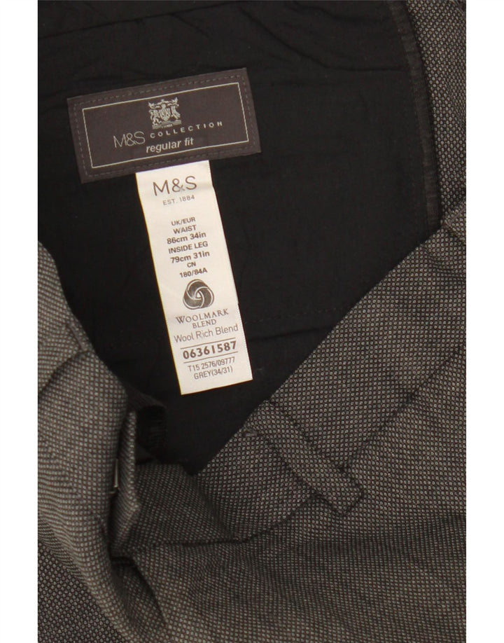 Męskie spodnie garniturowe Marks & Spencer o regularnym kroju W34 L31 Szara wełna