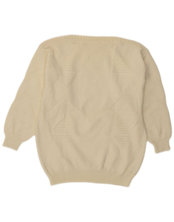 Sweter damski VINTAGE z dekoltem w łódkę UK 16, duży w kolorze złamanej bieli