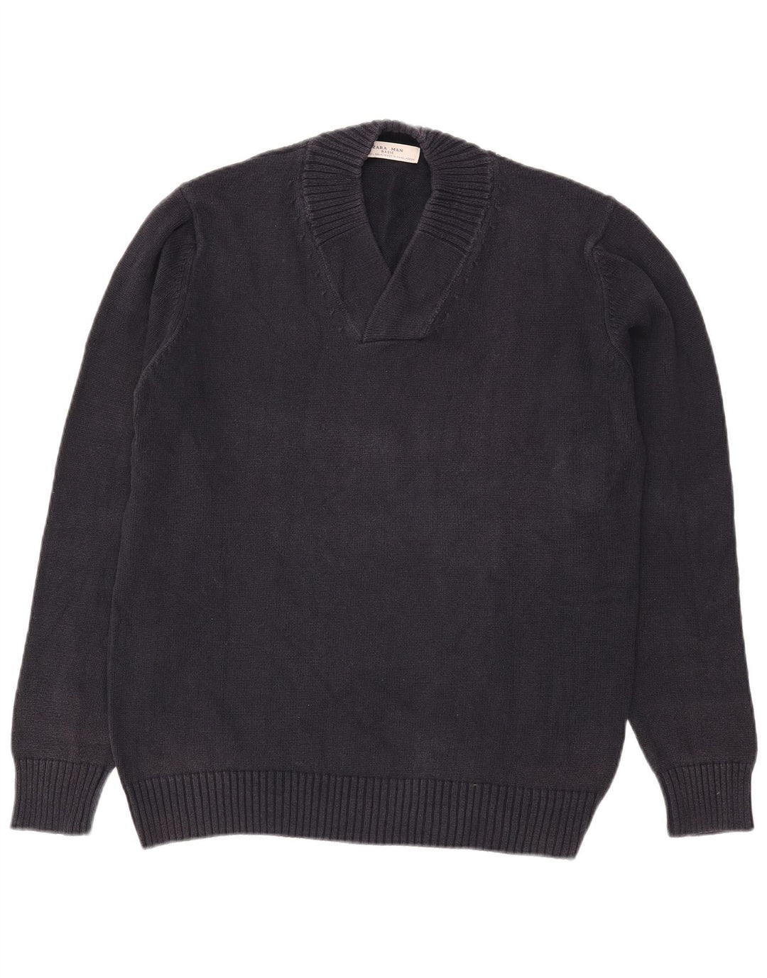 Męski sweter Zara z dekoltem w kształcie litery V, duży, granatowy