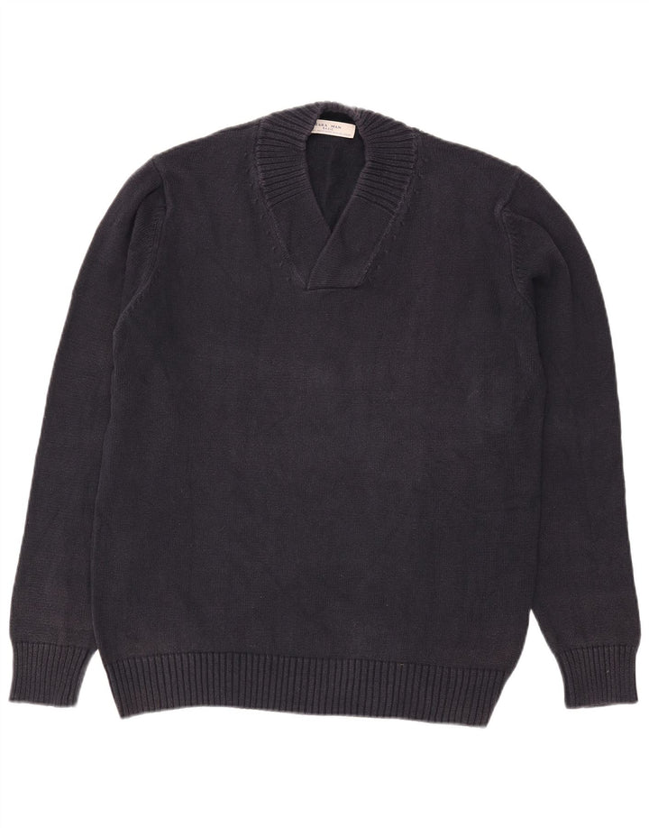 Męski sweter Zara z dekoltem w kształcie litery V, duży, granatowy