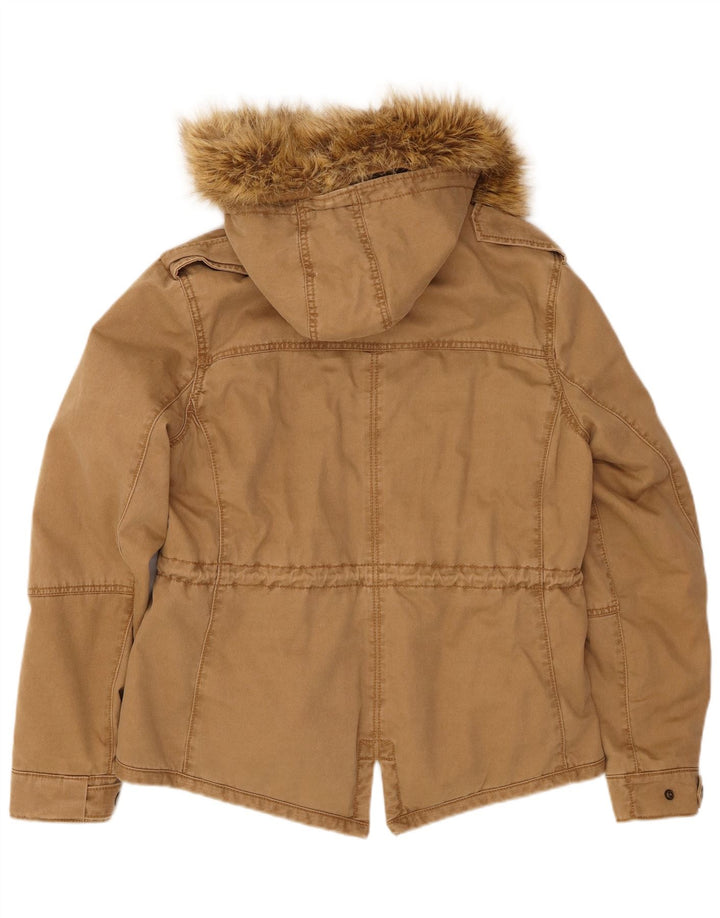Damska kurtka parka z kapturem LEVI'S UK 16, duża, brązowa, bawełniana