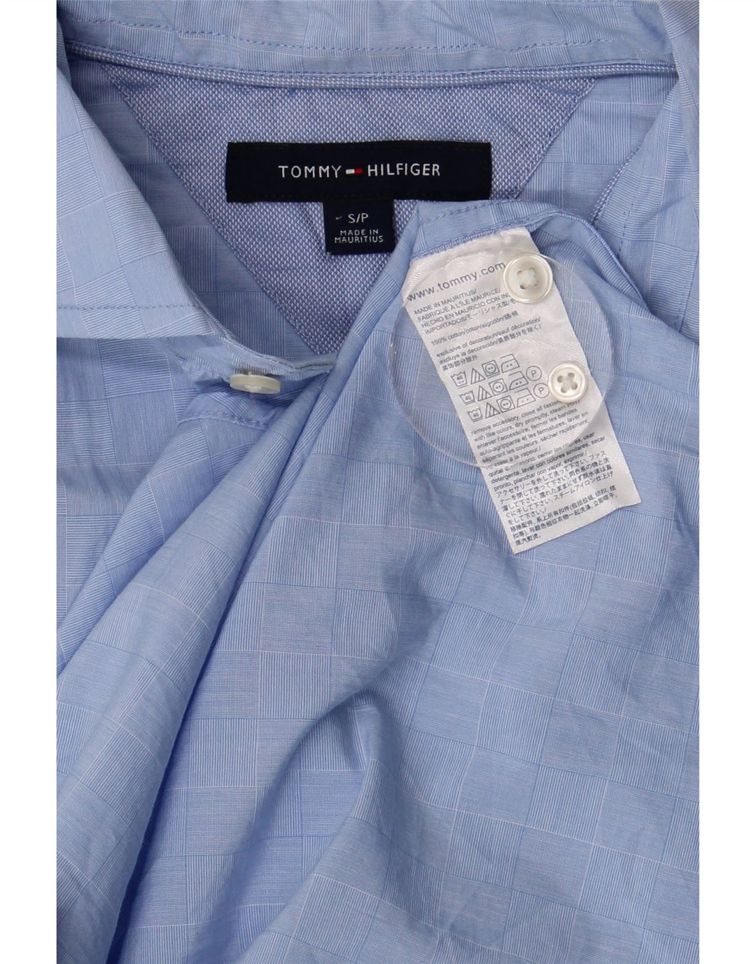 Koszula męska Tommy Hilfiger w małą niebieską kratkę, bawełniana