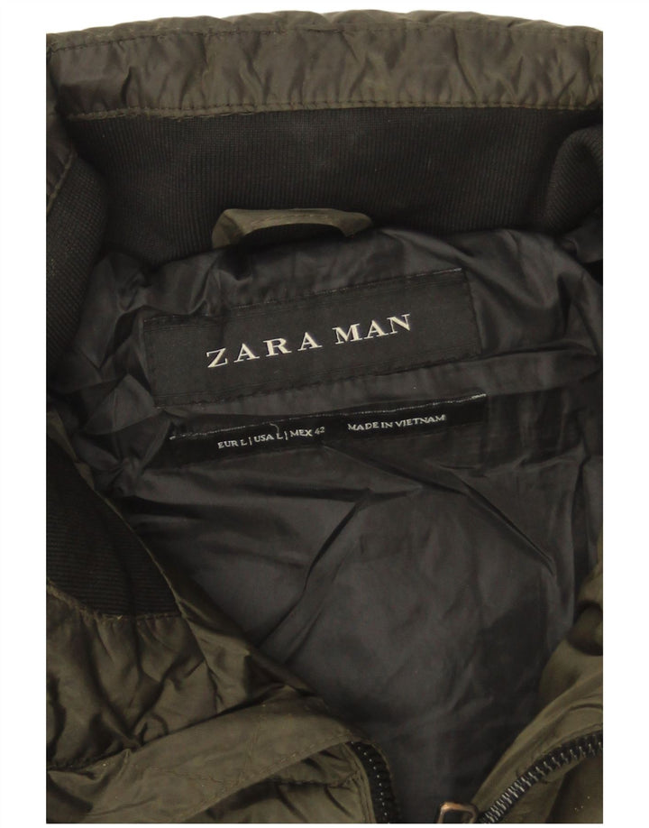 Męska ocieplana kurtka z kapturem Zara UK 40, duża, nylon w kolorze khaki