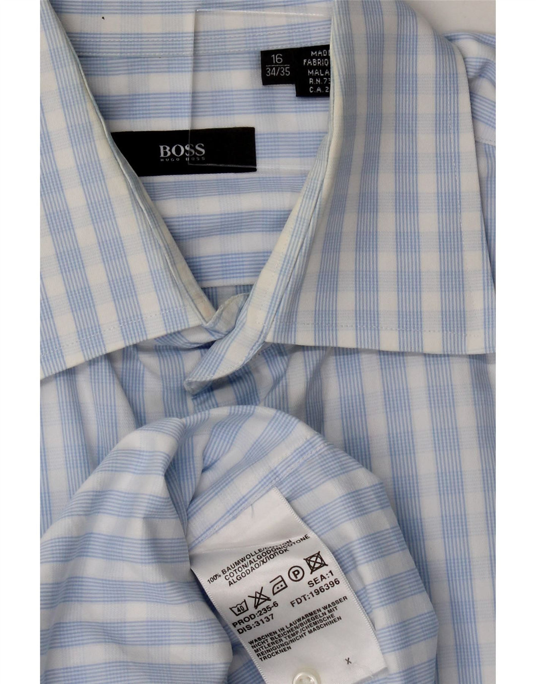 HUGO BOSS Mens Shirt Size 16 Large Blue Check Cotton Vintage Hugo Boss and Second-Hand Hugo Boss from Messina Hembry 