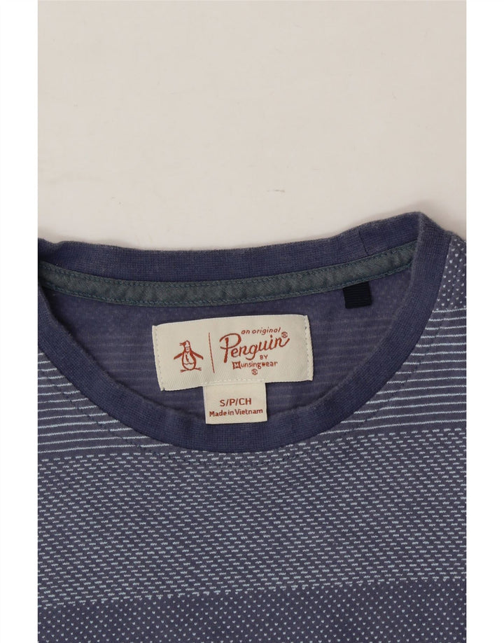 PENGUIN Mens T-Shirt Top Small Blue Striped Vintage Penguin and Second-Hand Penguin from Messina Hembry 