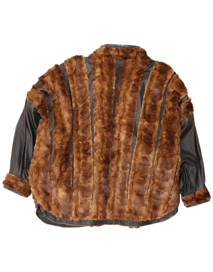 Vintage damska skórzana, dwustronna kurtka oversize UK 20 2XL brązowa