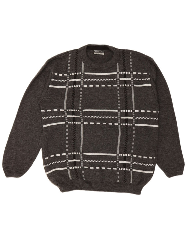Męski sweter z okrągłym dekoltem Basicline UK 42/44, duży, szary, akrylowy w kratę