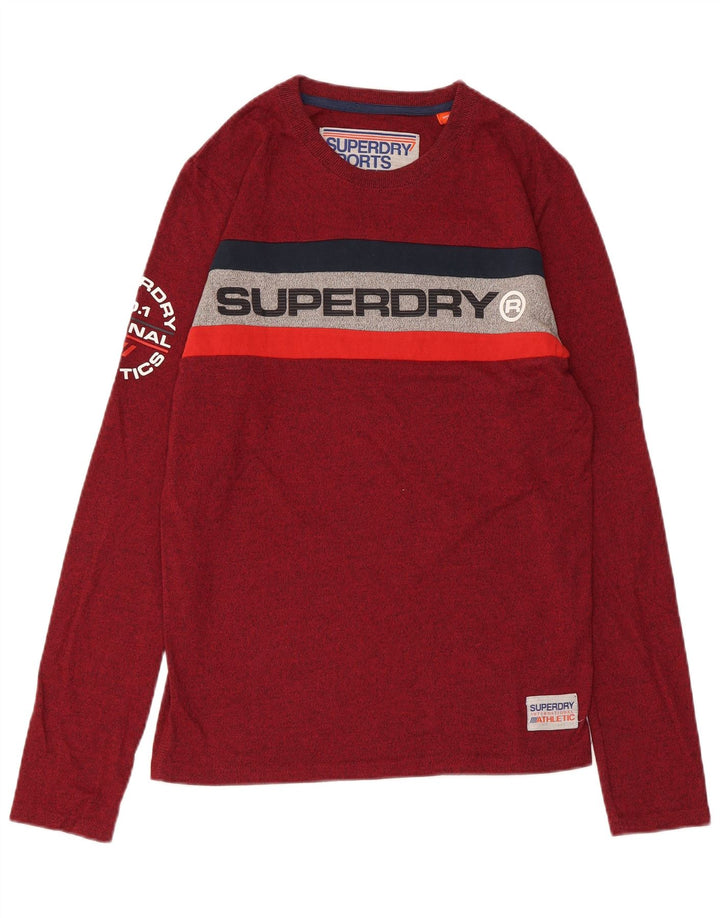 SUPERDRY Męski graficzny top z długim rękawem, mały, bordowy, bawełniany