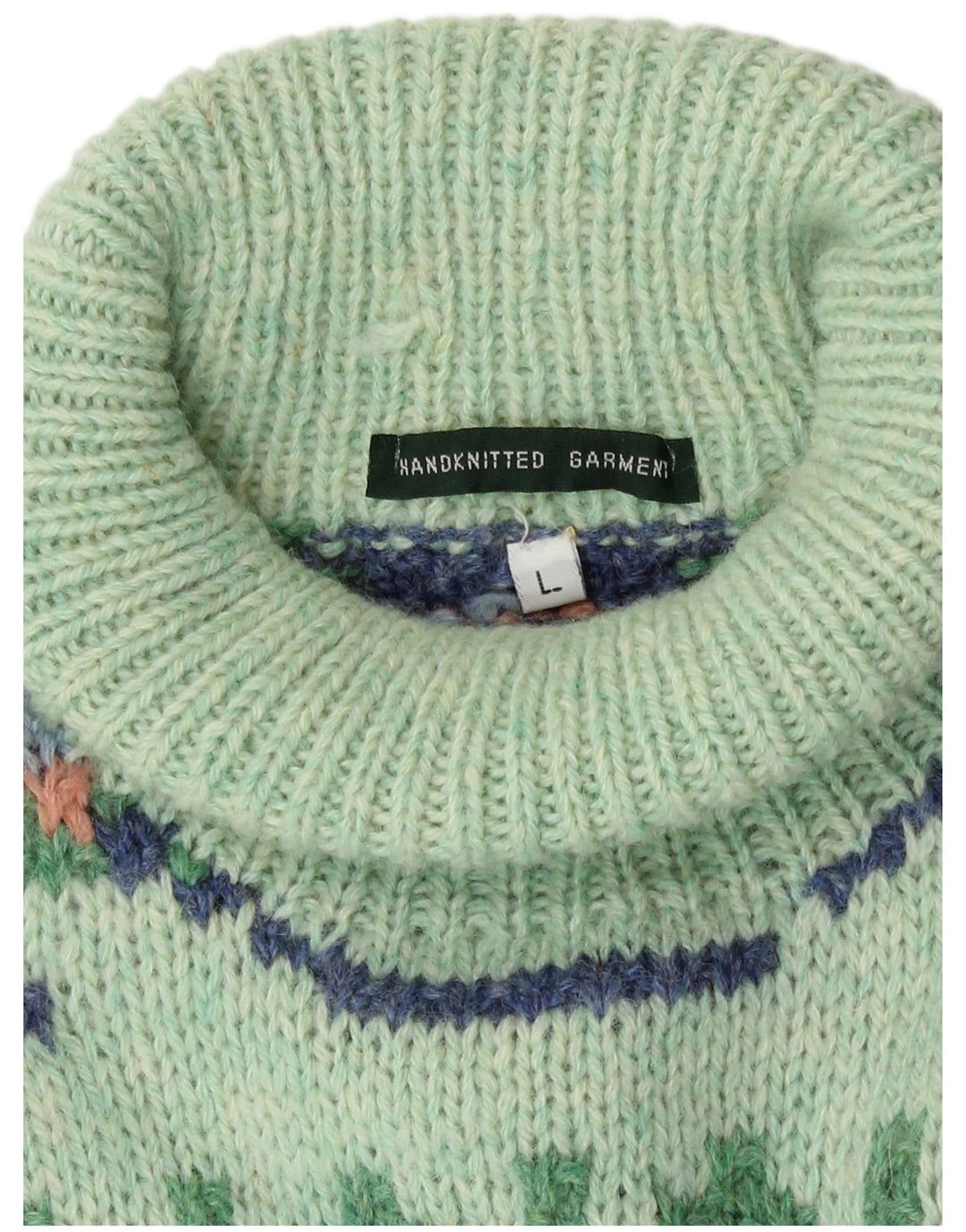 Vintage damski sweter z wywijanym dekoltem, UK 16, duży, zielony Aztec