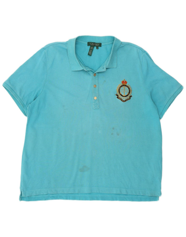 Męska koszulka polo Ralph Lauren z grafiką XL, turkusowa bawełna