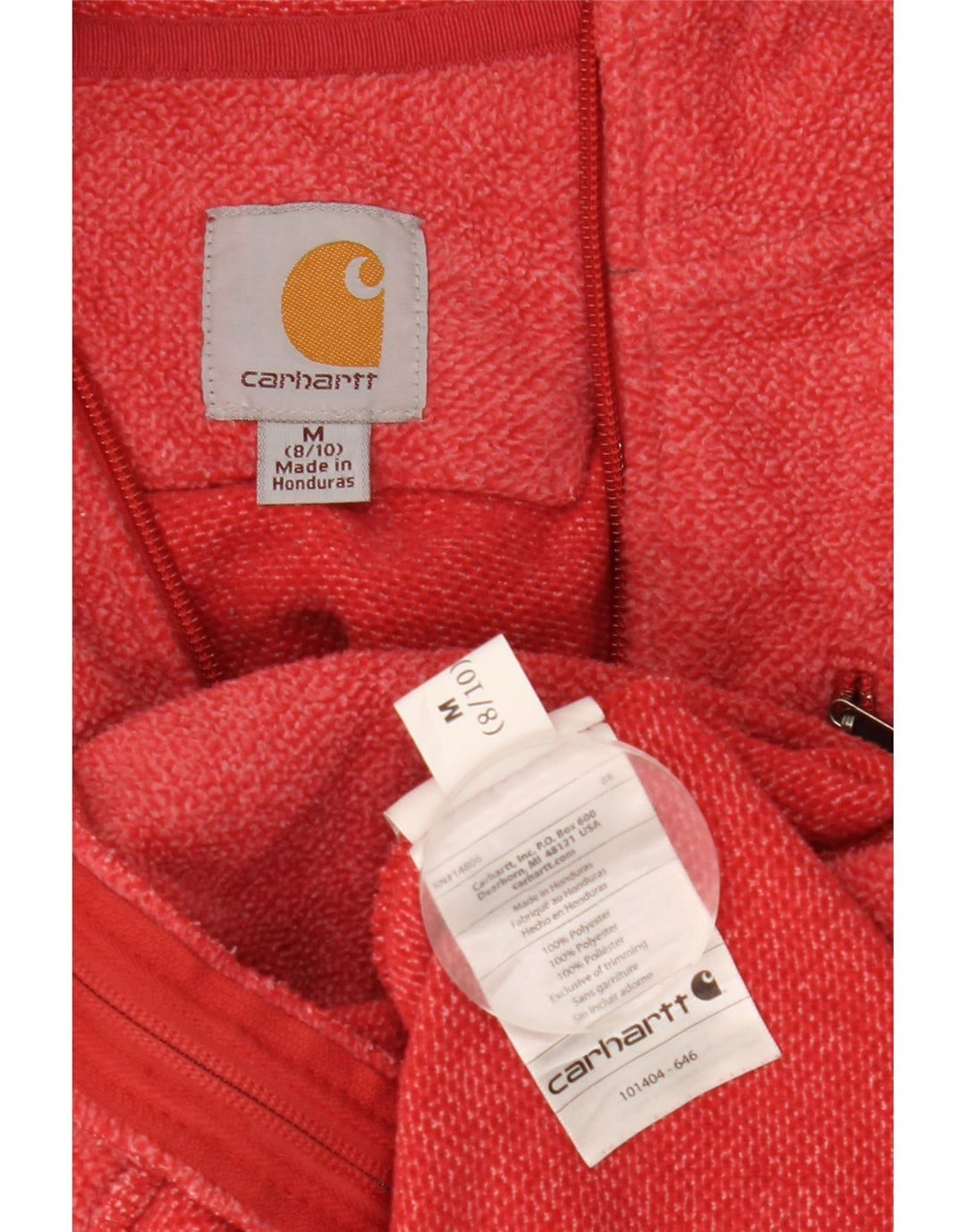 Damski sweter z kapturem i zamkiem Carhartt US 8/10, średni, czerwony, nakrapiany poliester