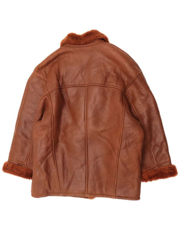 Vintage damska oversize'owa kurtka shearling EU 42, duża brązowa