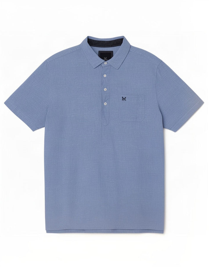 Crew Clothing Męska koszula pulowerowa z krótkim rękawem XL, niebieska lniana