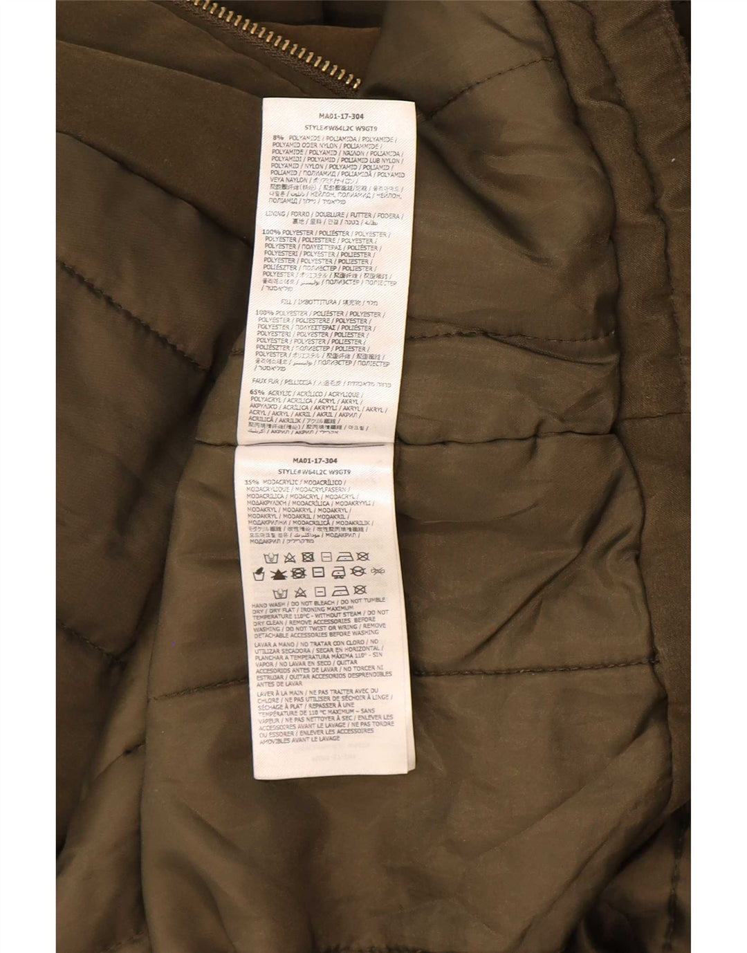 Damska kurtka parka z kapturem oversize Guess UK 6 XS Khaki, poliester