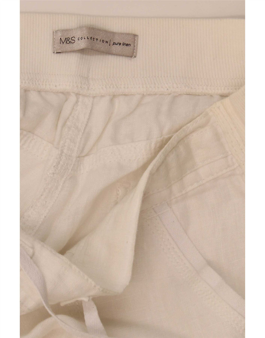Marks & Spencer Damskie proste spodnie Capri W32 L21 Białe lniane