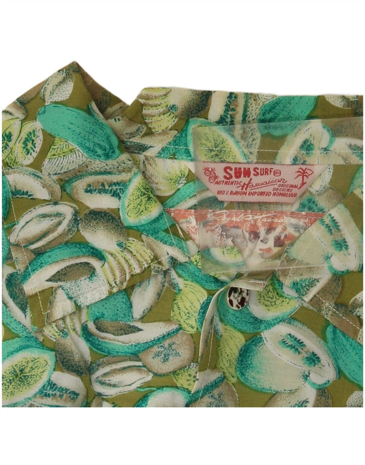 Męska koszula z krótkim rękawem w stylu vintage, abstrakcyjny wzór, średni zielony sztuczny jedwab