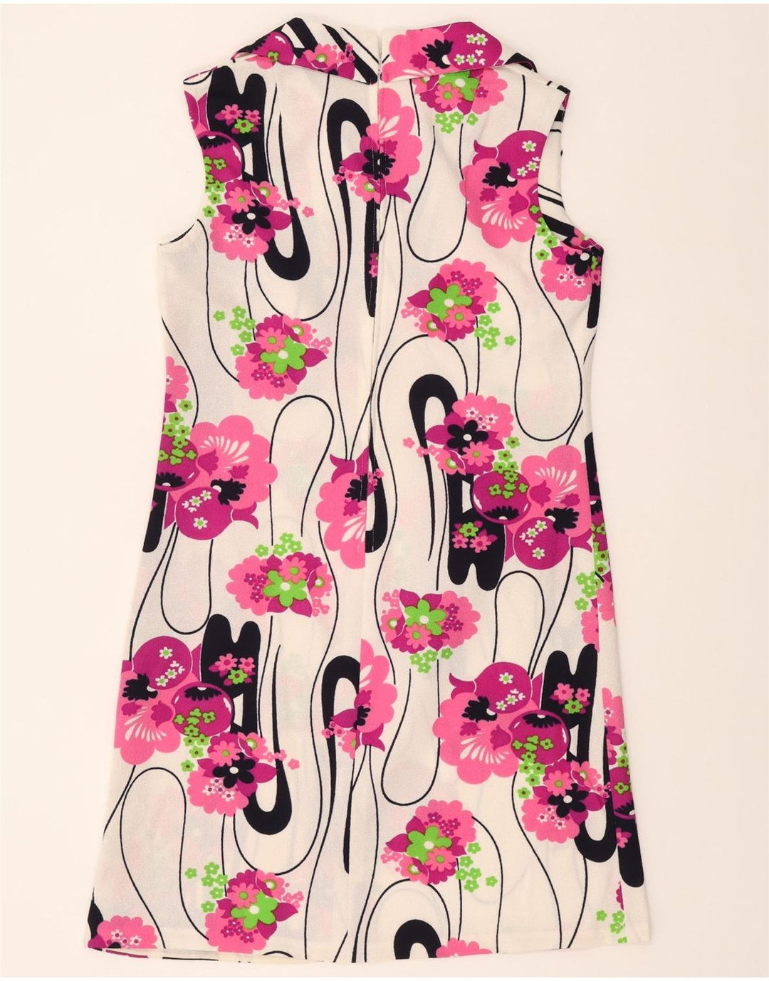 VINTAGE Womens Sleeveless Shift Dress IT 42 Medium White Floral Polyester Vintage Vintage and Second-Hand Vintage from Messina Hembry 