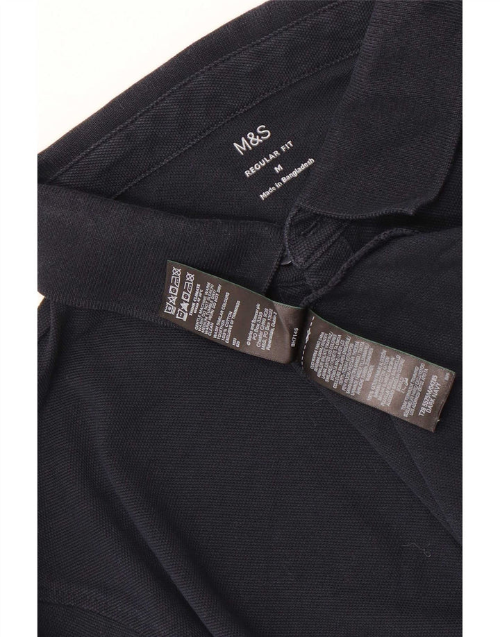 Męska koszulka polo Marks & Spencer z długim rękawem i regularnym krojem, kolor średni granatowy