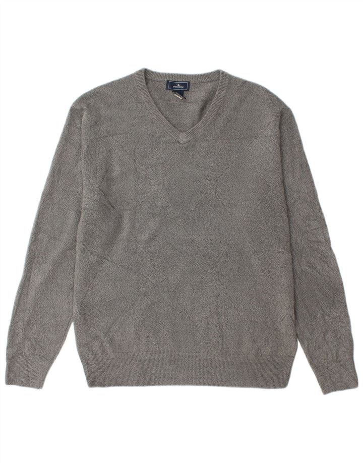 Męski sweter z dekoltem w serek Dockers, średnioszary, akrylowy