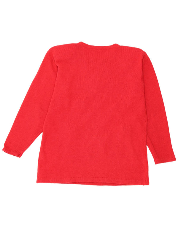 Sweter damski w stylu vintage z dekoltem w łódkę UK 16, duży, czerwony, wełniany w kwiaty