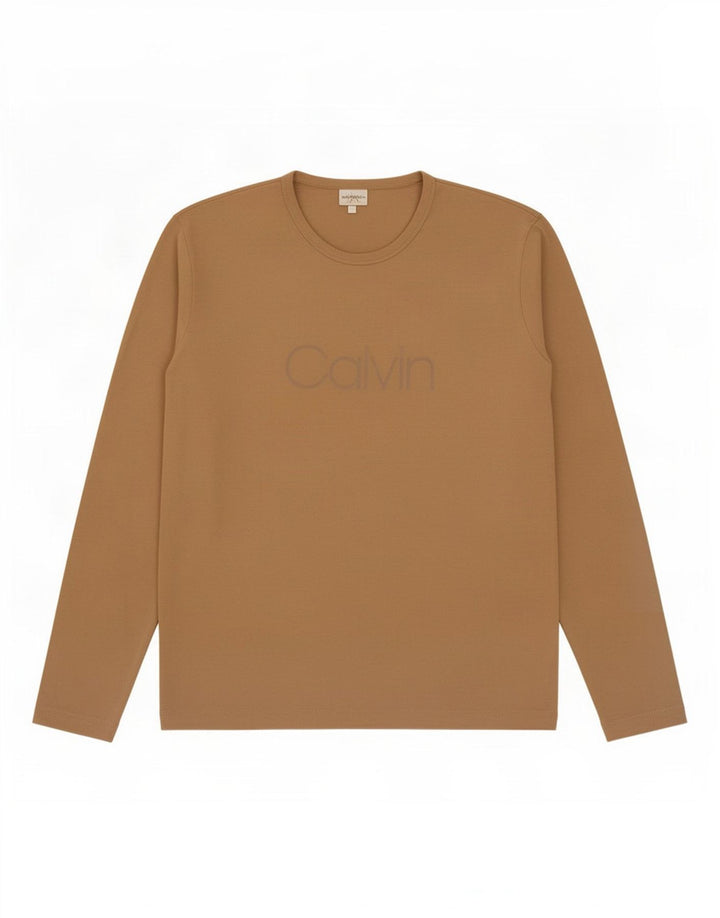 Męski top graficzny Calvin Klein z długim rękawem, duży, beżowy