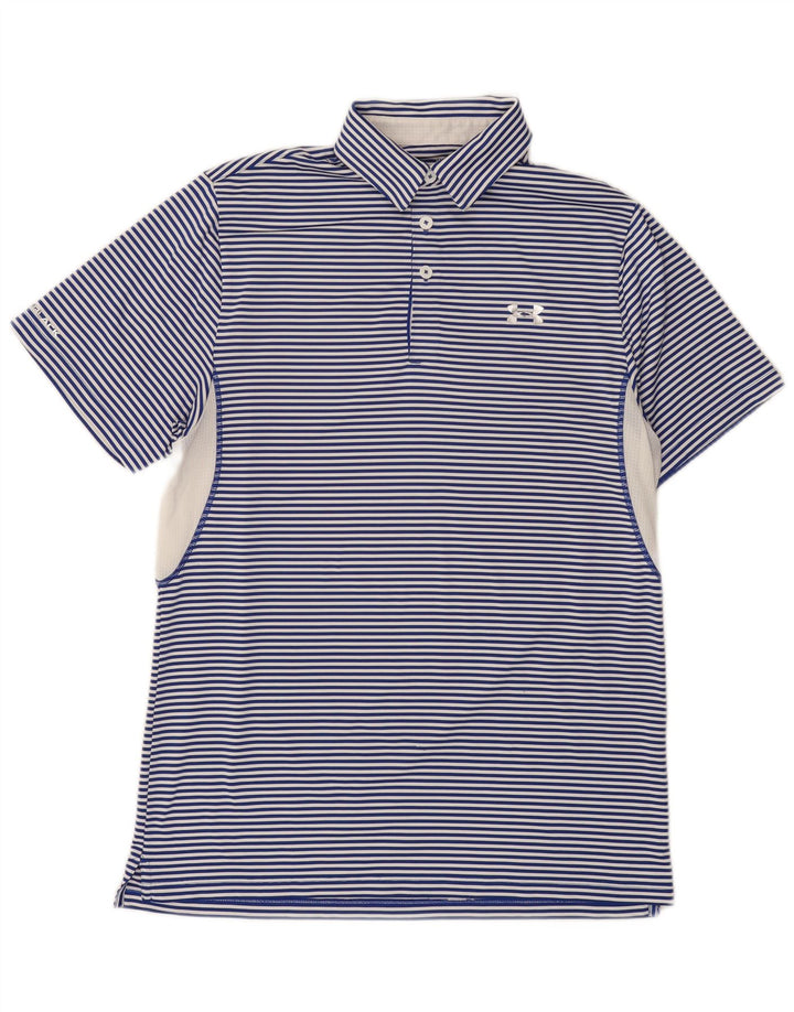 Męska koszulka polo Under Armour Heat Gear w kolorze średniego niebieskiego, z poliestru w prążki