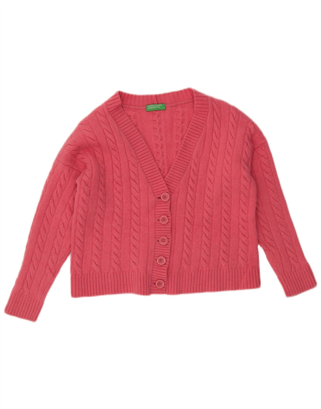 BENETTON Damski sweter typu Crop Cardigan UK 14 Średnioróżowy wełniany
