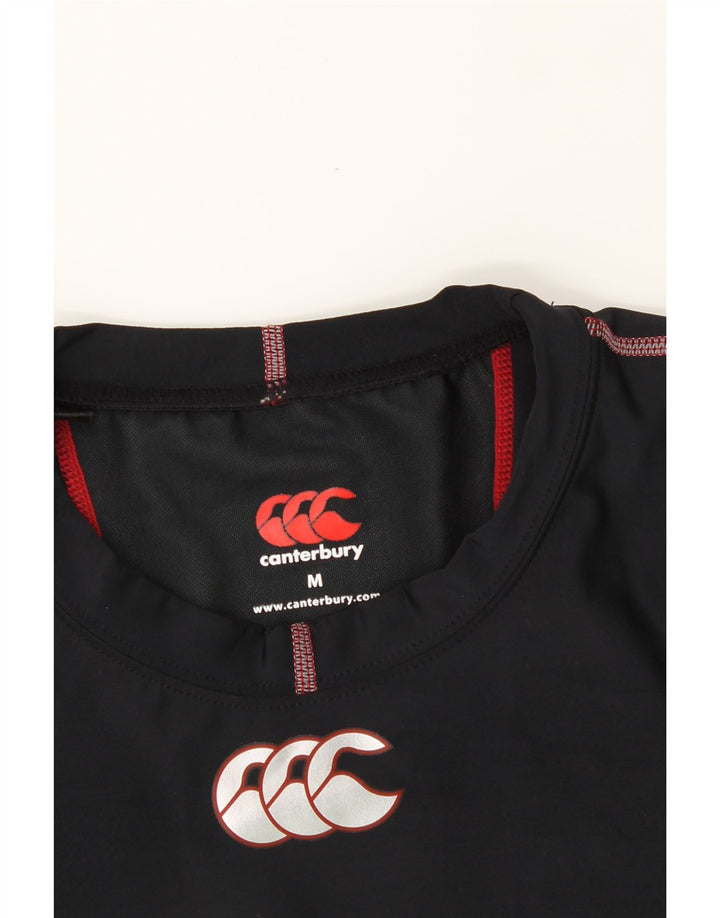 CANTERBURY Mens Slim Graphic Top Long Sleeve Medium Black Nylon Vintage Canterbury and Second-Hand Canterbury from Messina Hembry 